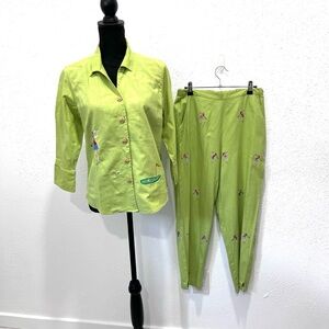 Vibrant Green golfing Tapered Trousers with‎ matching blouse linen blend  PM
